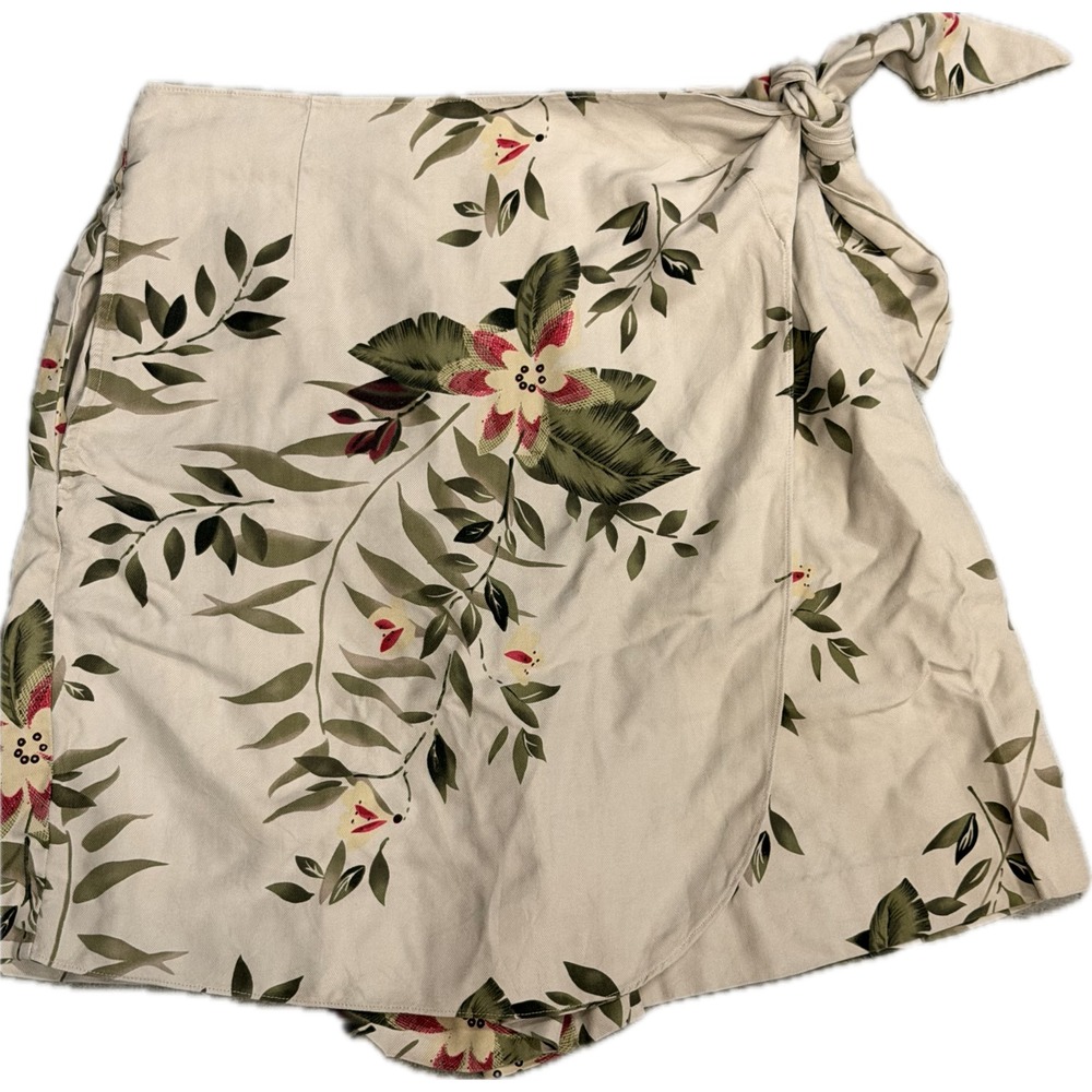 EP Pro Womens 100% Silk Tropical Floral Wrap Skort Cream Green Pink Size 8